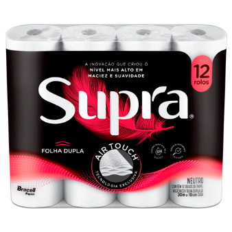 Embalagem de 12 rolos de papel higiênico Supra, folha dupla