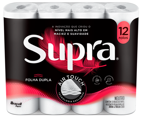 Embalagem de 12 rolos de papel higiênico Supra, folha dupla