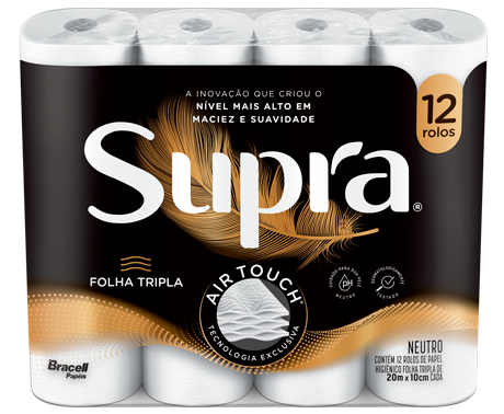 Embalagem de 12 rolos de papel higiênico Supra, folha tripla