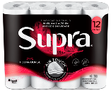 Embalagem de 12 rolos de papel higiênico Supra, folha dupla