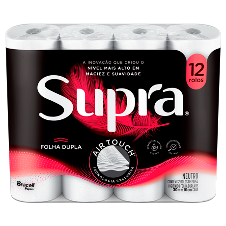 Embalagem de 12 rolos de papel higiênico Supra, folha dupla