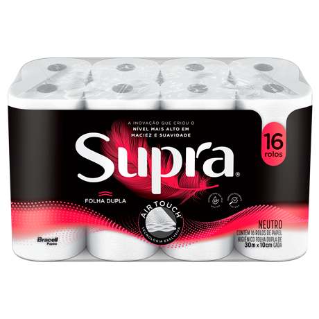 Embalagem de 16 rolos de papel higiênico Supra, folha dupla
