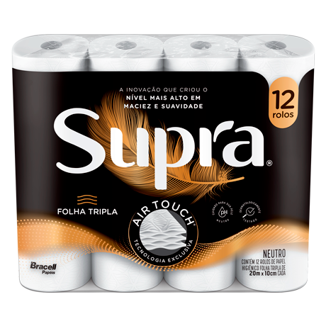 Embalagem de 12 rolos de papel higiênico Supra, folha tripla