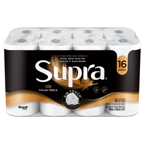 Embalagem de 16 rolos de papel higiênico Supra, folha tripla