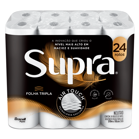 Embalagem de 24 rolos de papel higiênico Supra, folha tripla