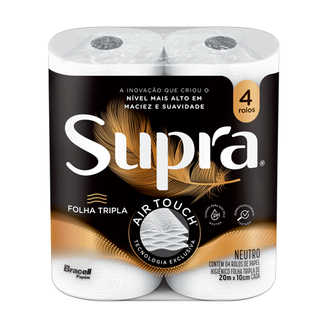 Embalagem de 4 rolos de papel higiênico Supra, folha tripla