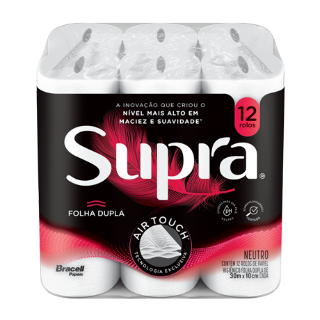Embalagem de 12 rolos de papel higiênico Supra, folha dupla