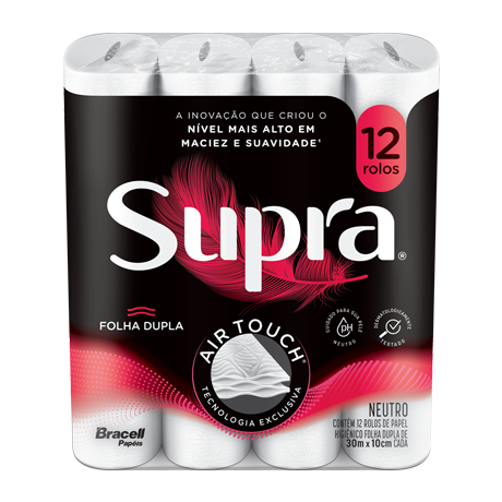 Embalagem de 12 rolos de papel higiênico Supra, folha dupla