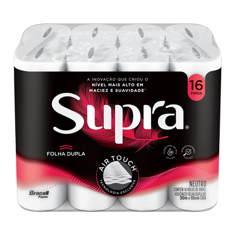 Embalagem de 16 rolos de papel higiênico Supra, folha dupla