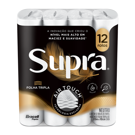 Embalagem de 12 rolos de papel higiênico Supra, folha tripla